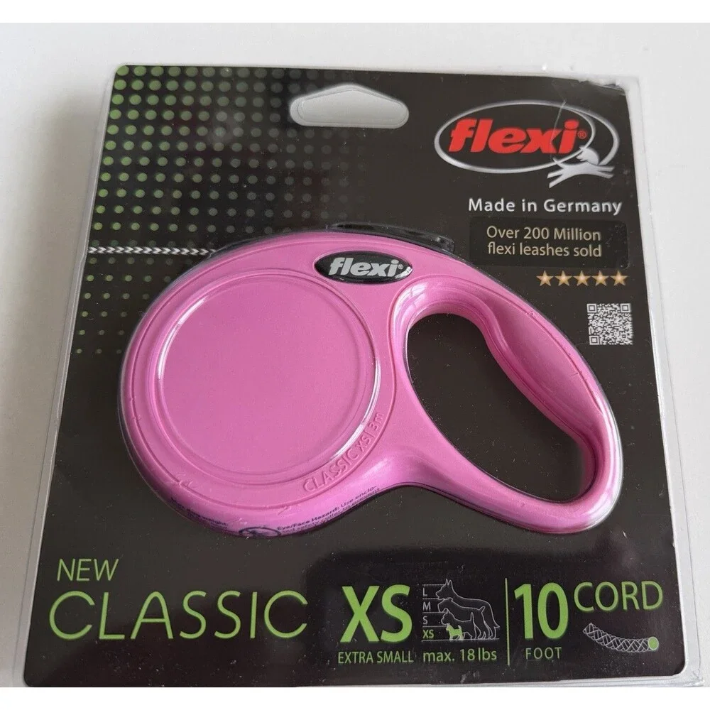 Flexi PINK Retractable 10' Leash Classic Cord For Extra Small Dogs up to 18 Lbs